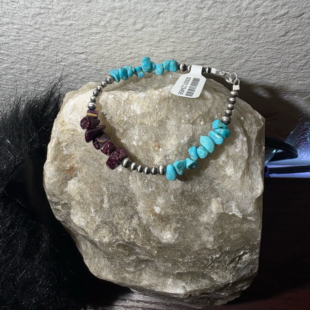 Turquoise, Navajo Pearls and Purple Spiny Bracelet